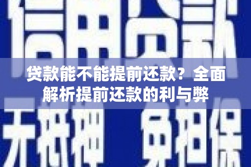 惠济贷款能不能提前还款？全面解析提前还款的利与弊
